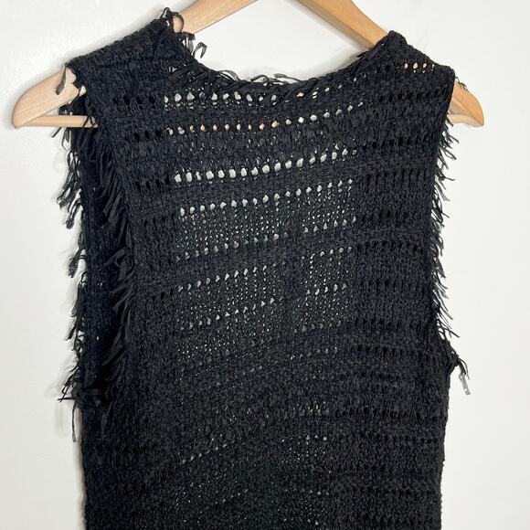 Chicos Womens Fringe Francine Vest Small Black Open Front Boho Layering Knit - Picture 10 of 12